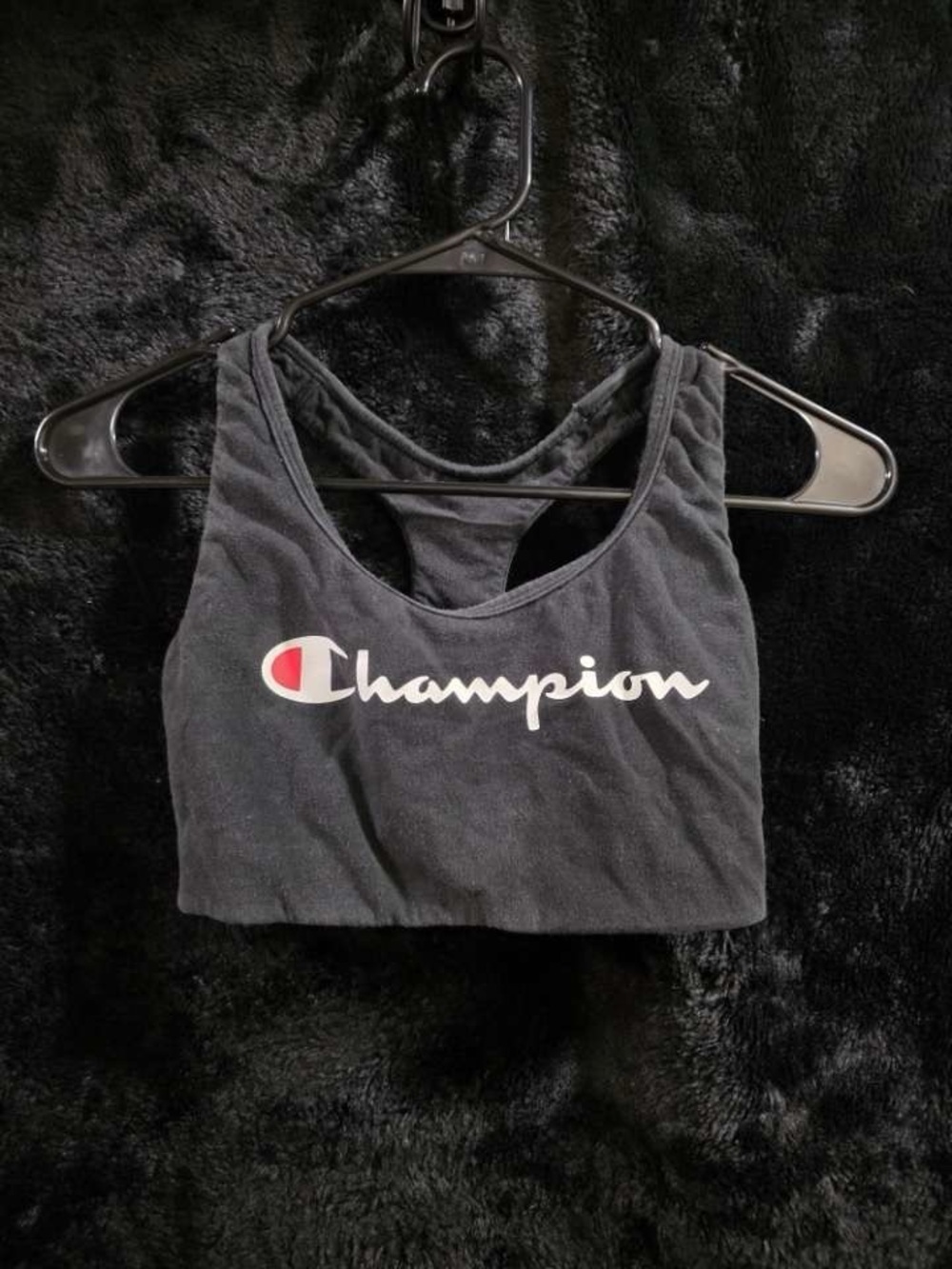 Champion Black Racerback Logo Crop Top/Sports Bra
